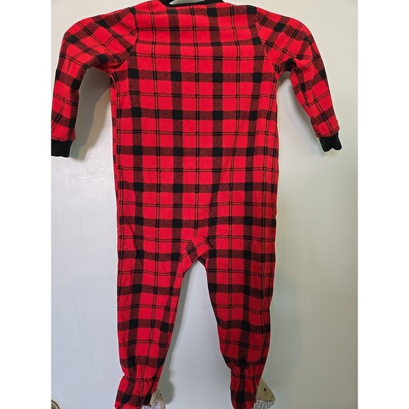 Carter's Baby 9 Months Cute Bear Footie Cozy Fleece Buffalo Plaid 1-Piece Red 9M - Picture 8 of 9